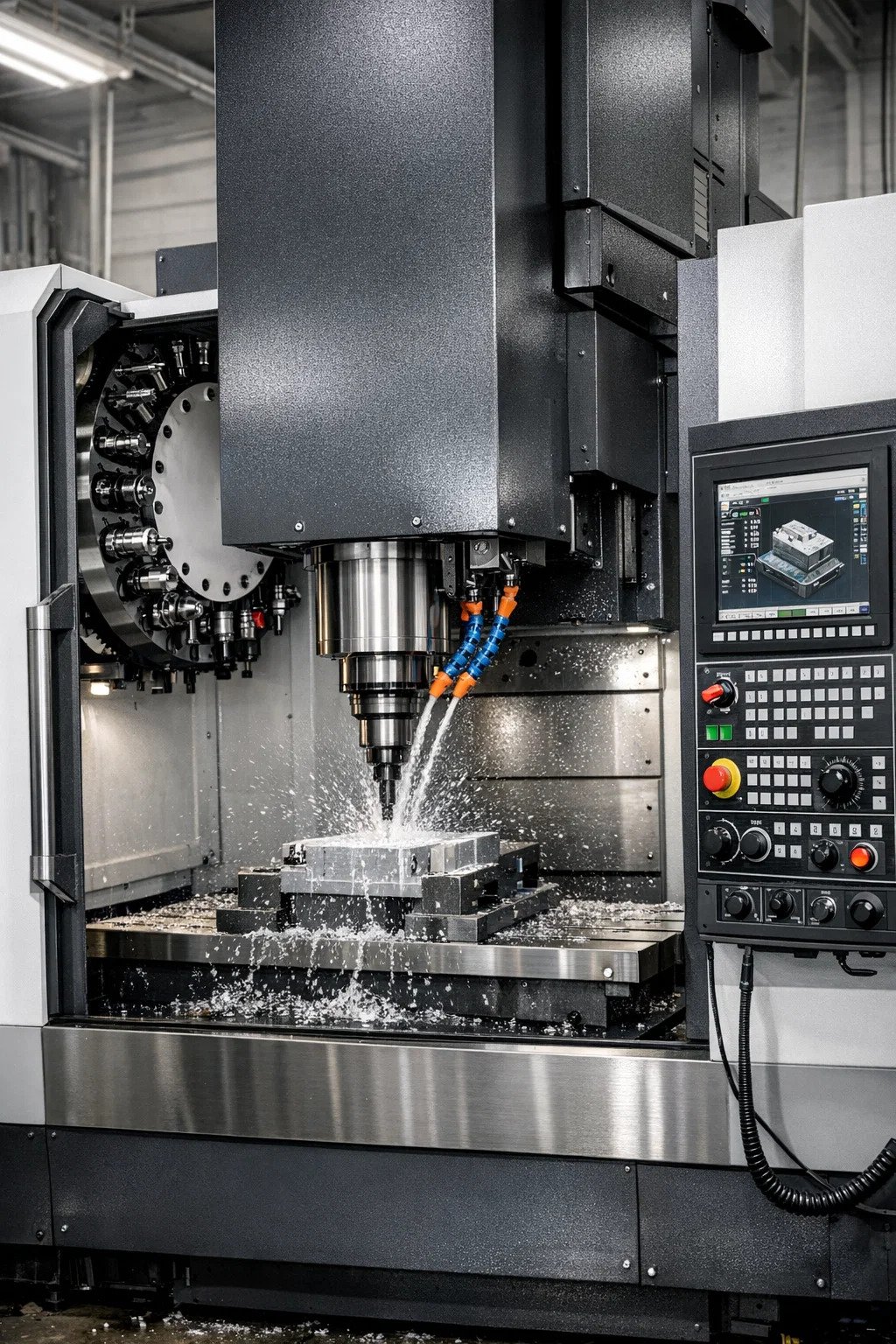 Detalhe de equipamento de usinagem industrial